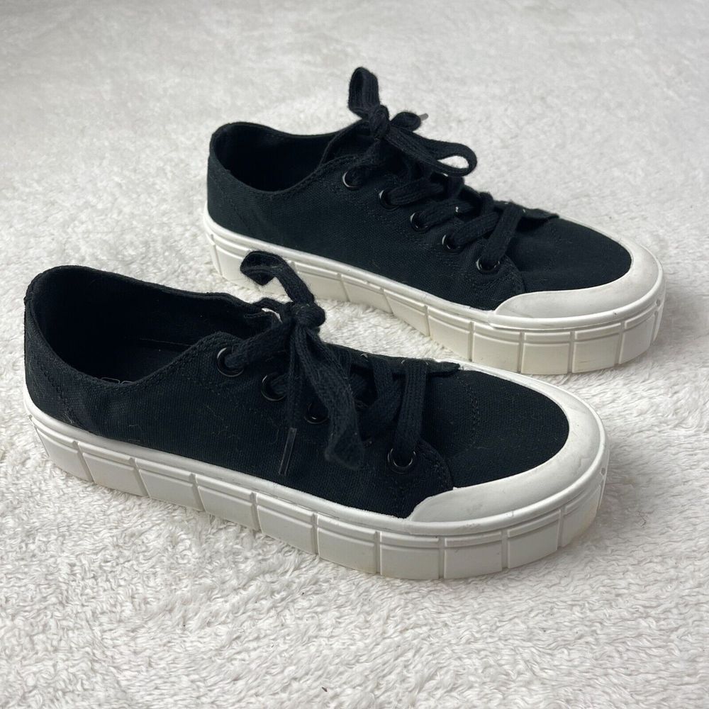 No Boundaries Y2K Chunky Platform‎ Shoes Canvas Sneakers Womens Sz 7 Black NOBO